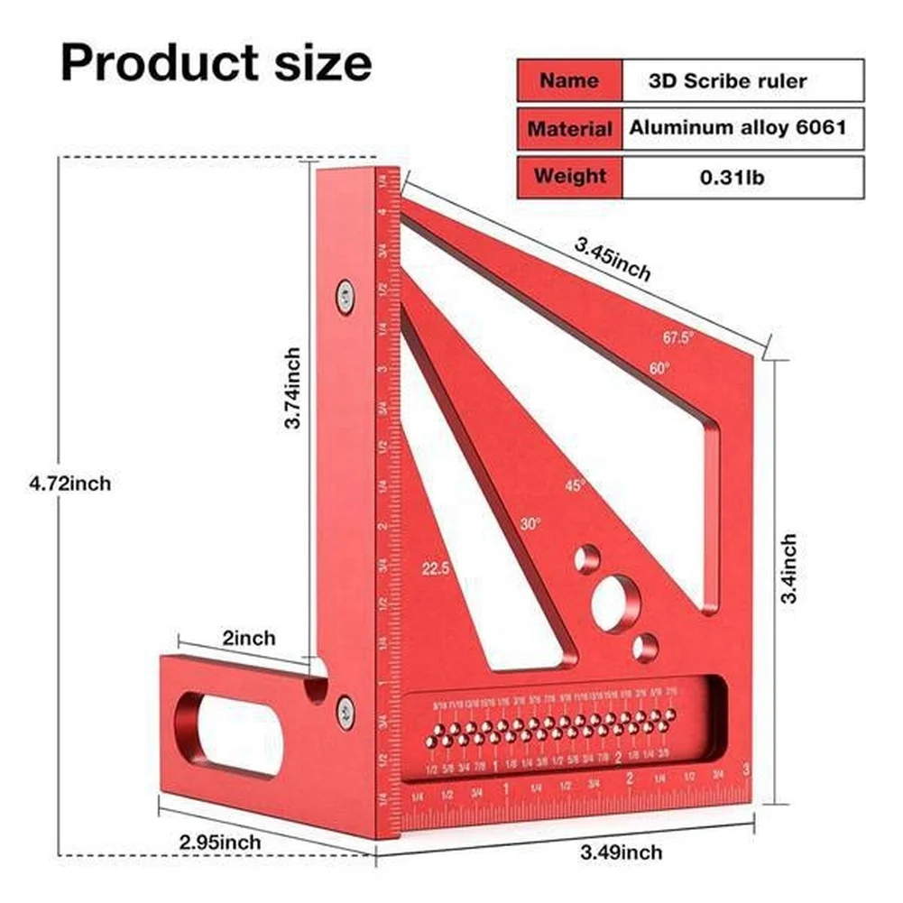 레드 3D 다각도 측정자 각도기 작업장 레이아웃 마킹용 - Woodworking Workshop Layout 리뷰 및 가격